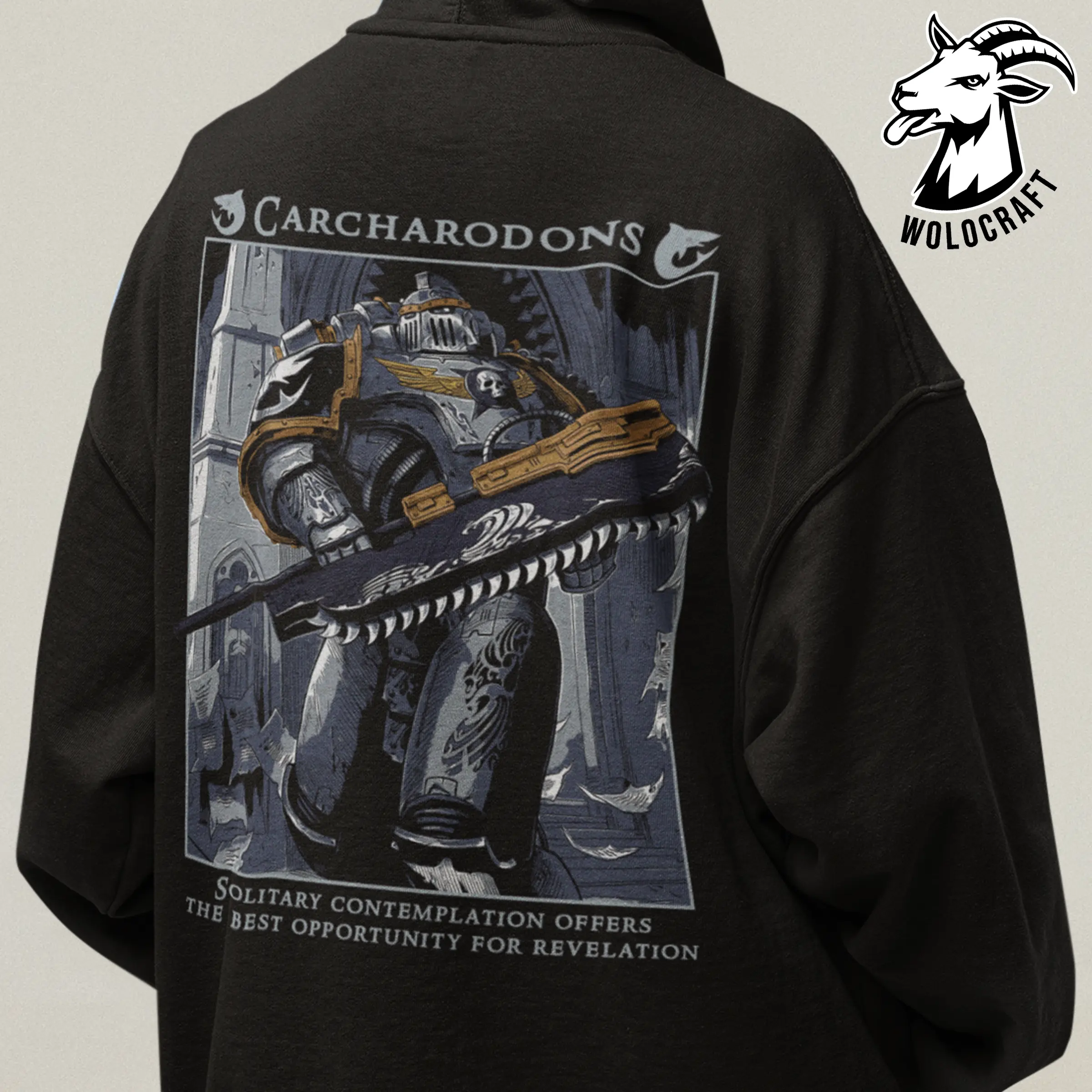 Carcharodons Hoodie "Solitary Contemplation Reveals Truth", Warhammer40k, Space Sharks Chapter, Unisex Hoodie, Sci-Fi Fan Gift, Warhammer Apparel, Silent Hunters Style