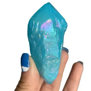 Aqua aura quartz healing crystal, energy healing, Iridescent Blue Titanium Coated Gemstone,