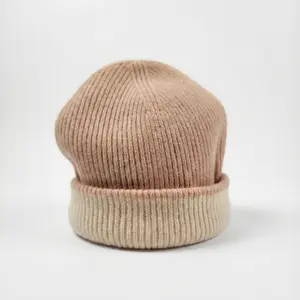 Premium Merino Wool Beanie - 100% Merino Wool Cloud Soft Feel High Elasticity Breathable Material Comfortable Fit 2 Side Apricot Beige Delicate Wash Only