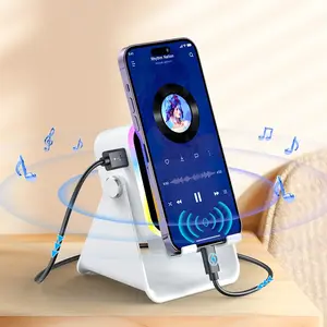 Wireless Induction Audio Speaker Stand, 5-in-1 Phone & Tablet Holder, 3500mAh Rechargeable Emergency Power Bank, 360° Adjustable Mobile Tablet Stand with Colorful Ambient Light Gifts for Men Women
