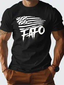 Men's FAFO Graphic T-Shirt - Cotton, Round Neck, Short Sleeve, American Flag Print, Comfortable Fit for Casual Wear