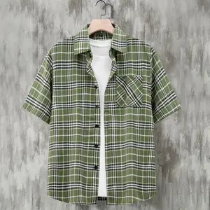 Men's plaid shirt, short sleeve plaid design, button closed, regular style, suitable for casual and summer wear