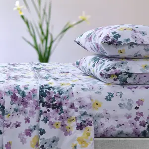 Azores Home Queen 110-GSM Microfiber Deep Pocket Sheet Set Juliette Printed Purple: Floral Design, 4-Piece Set