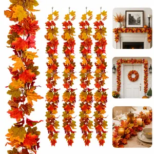 6 Pack Orange Fall Maple Leaf Garland Artificial Autumn Vine Garland Indoor Outdoor Decor for Mantel Fireplace Stair Railing Front Door Porch Indoor & Outdoor Thanksgiving Harvest Home Decor