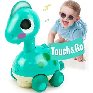 P-ITC08 Geometric Dino Baby Toy 6-12 Months: Touch & Go Moving Crawling Toy, Tummy Time Geometric Infant Toy for 1 Year Old Boy (Baby Boy Toys 0-2, Easter Basket Stuffers)