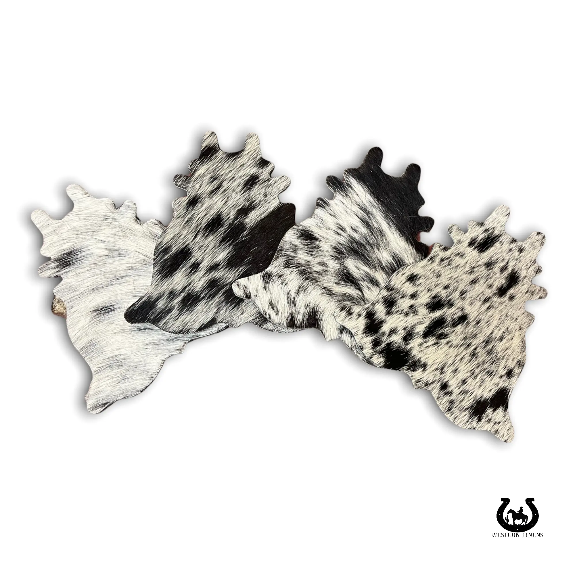 Western Linens - Cowhide Shaped Coasters - 4pc Set