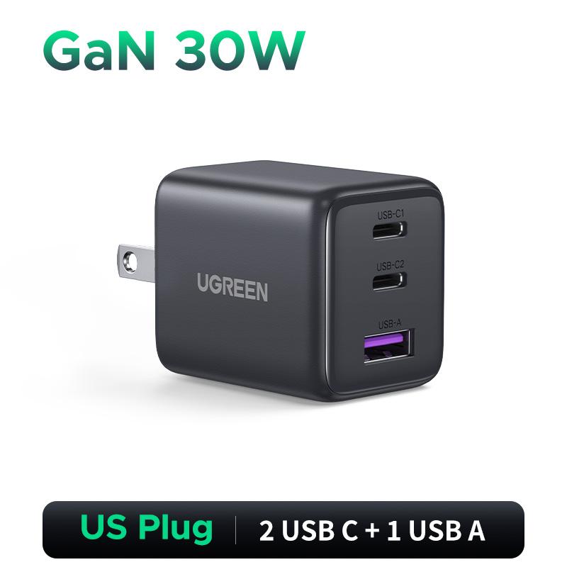 UGREEN 30W 2C1A/20W 1C1A GaN PPS Compact Fast Wall Charger Block USB-C Power Adapter for iPhone Galaxy S25/S24/S23 with Free Gift US Plug 2 USB C + 1 USB A，TikTokShopHolidayHaul