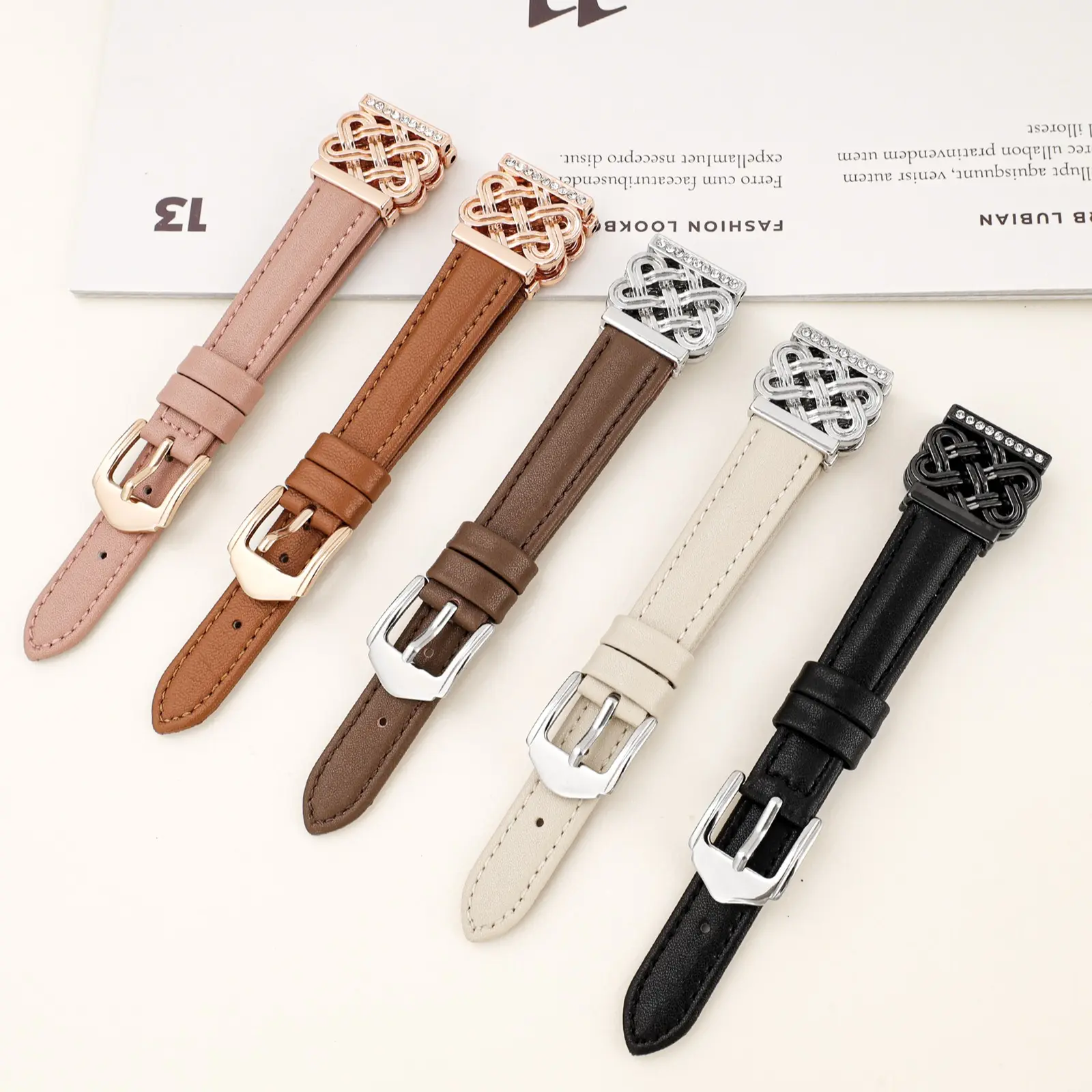 Leather watch strap, Wearable Accessory, compatible with Samsung Galaxy Watch 7/6/5/4 44mm 40mm/Galaxy Watch 6 Classic 47mm 43mm/Watch 4 Classic, 20mm ultra-thin leather wristband featuring a interlocking buckle, Smartwatch Accessories