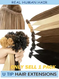 50pcs U-Type Hair Extensions,  Straight Keratin Fusion, Invisible U-Tip, Nail Tip, All Occasions, Suitable for Everyone