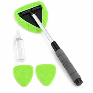Extendable Windshield Cleaner Kit, 180° Pivot Car Window Cleaning Tool with Washable Microfiber Pads, Spray Bottle Included, Easy Reach for Front & Rear Glass
