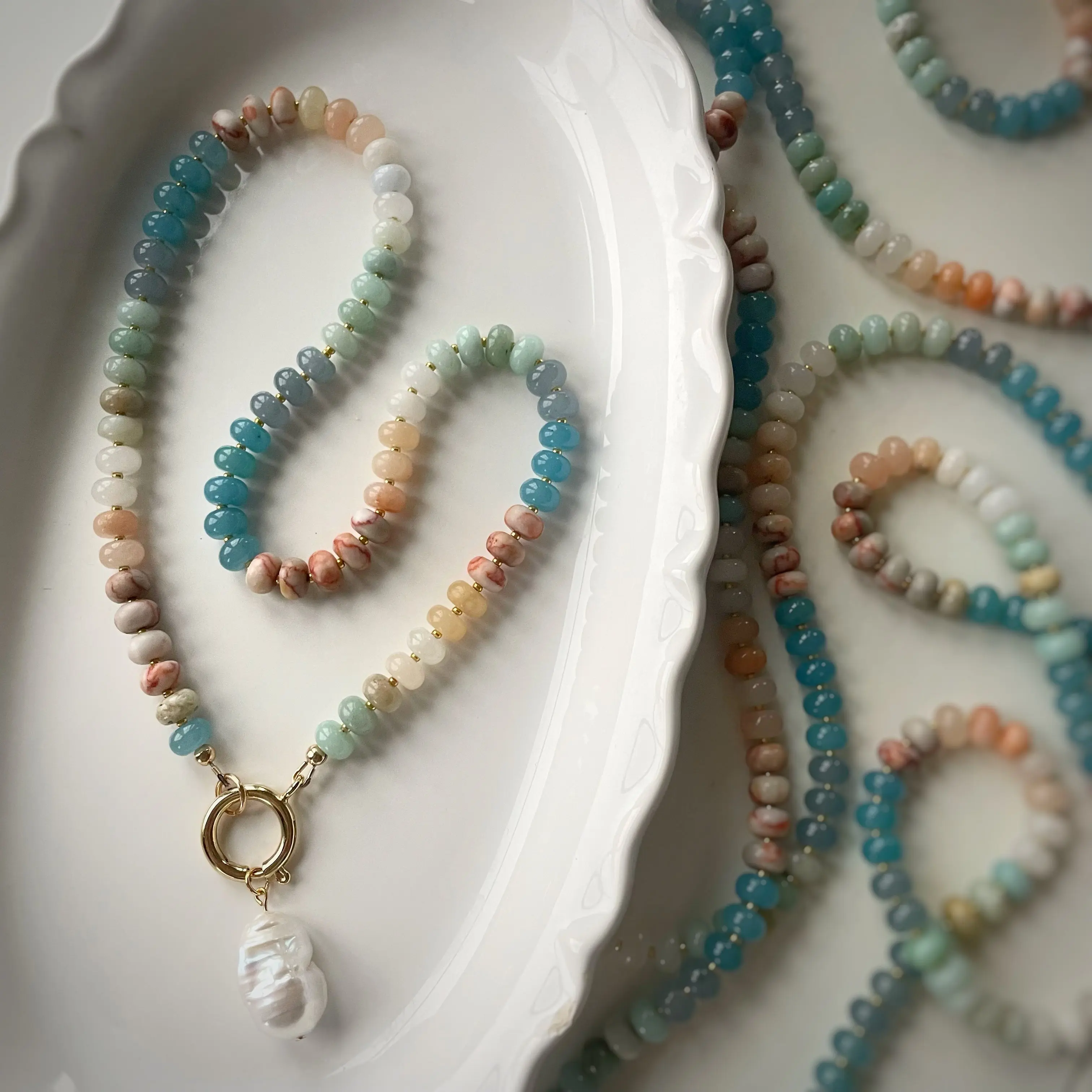 Gemstone Candy Necklace: 14k Gold Filled Clasp,  Adventurine, Jade, Morganite, Amethyst, Chalcedony