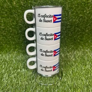 Cafecito Espresso Cups 6oz Personalized with Name Cuban Flag Design Unique Coffee Mugs