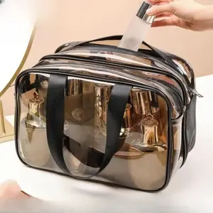 Make-up Bag - Transparent Travel Organizer with Zipper Closure for Cosmetics and Toiletries