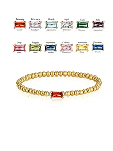 CZ Beaded Bracelet for Women, 18K Gold Plated Stainless Steel Stretch Bracelet, Stackable Daily Wear Jewelry, Ideal Gift for Her