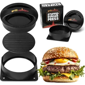 Grillaholics Stuffed Burger Press and Recipe eBook - Extended Warranty - Burger Stuffer & Hamburger Patty Maker - The Perfect Grilling Gift & Stocking Stuffer