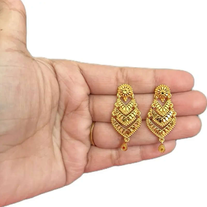Gold Jewelry Earrings for Women, Traditional V-Shaped with Detailed Craft, Bridal Wedding Accessory, Earrings for Decorative, Fashion Jewelry Party, Classic, Wedding Earrings