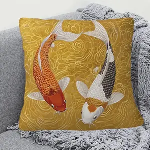 1pc Double-Sided Lucky Koi Fish Decorative - Zen Bohemian Style Golden & Black Koi Scale Pattern, Soft Smooth Velvet-Like Texture Pillow Cover (No Insert) for Sofa Bed, 14x14 16x16 18x18 20x20 Inch Asian, Creative Decorative Cushion, Cushion Slipcovers