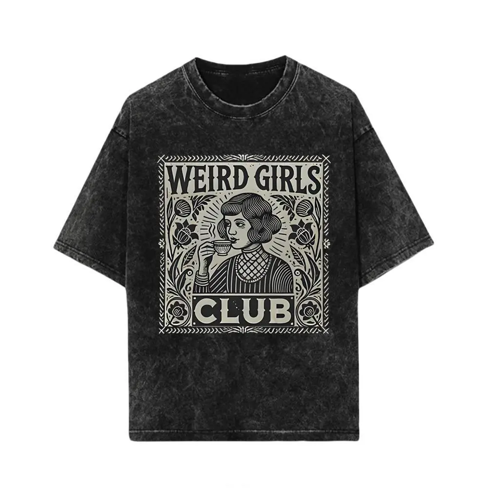 Weird Girls Club Shirt • Whimsy Goth Graphic Tee • Retro Alt Girl T-Shirt • Weirdcore Witch Aesthetic ClothingBlack-Hoodie-front Black-Sweatshirt-frontMore Color Options (Coffee, Red, Green, Blue, Purple) Casual Round Neck