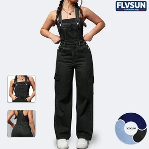 Flvsun Women's Casual Basic Solid Sleeveless Overalls for Women - Polyester Denim Wide-Leg Cargo Jumpsuit, Adjustable Strapping Buckle Bib, Loose Plain Fit, Adjustable Strapping Overalls