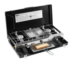 FineFlame Camping Stove 3 Burner 20400 BTU Propane Portable Stove with Regulator, Toast Tray, Windshield for Car Camping BBQ Picnics Outdoor Cooking Camping Gas Stove