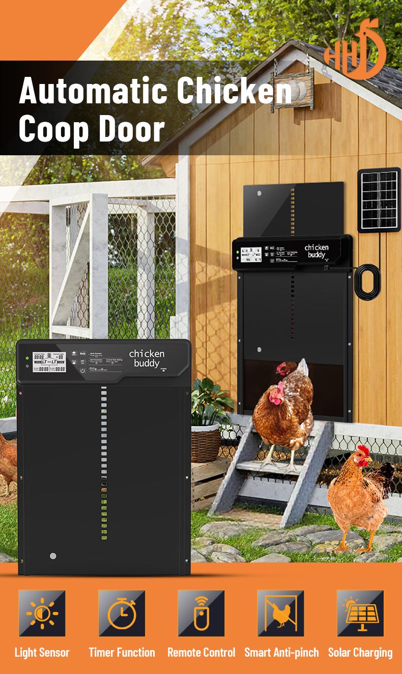 Automatic Chicken Coop Door Solar Powered, LCD Screen Electric Auto Chicken Coop Door with Timer & Light Sensor, Aluminum Rechargeable Automatic Chicken Door Opener with Remote Control & 4 Modes