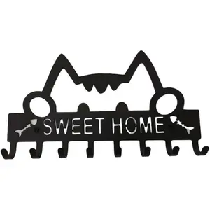 Cat Key Hook for Wall Key Holder Metal Home Key Rack Keychain Hanger with 8 Hooks for Entryway, Backdoor 11 x 6.3 Inches Side Hooks