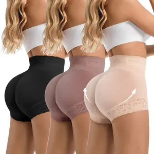 Faja Womenswear Basic Shapewear Set - Three Piece with Hip Pads & Rigging Bone Support - High Waisted Pants with Lace Trim & Anti-Slip Rubber Strip - Black Apricot Coffee Compression - Minimalist Design