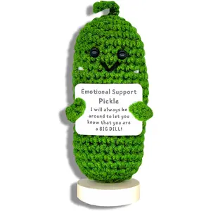 Cucumber Crochet Doll - Emotional Support Pickle  with Card,Cute Knitted Funny Support  Inspirational Birthday Gifts Mothers Day Present for Women Teens Gifts (Emotional Pickle)