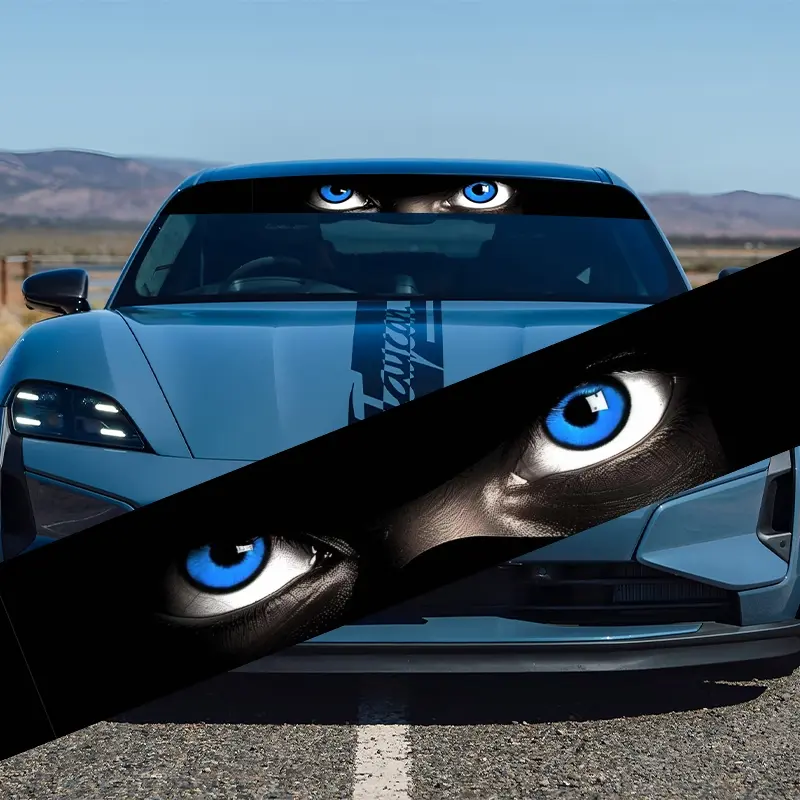 A pair of blue and white eye car front windshield sticker, waterproof, scratch-resistant, suitable for all models - cars, suitable for Audi, Honda, Mitsubishi, Ford, Volkswagen, BMW, Opel, Porsche, Citroen. Sedan, SUV, MPV