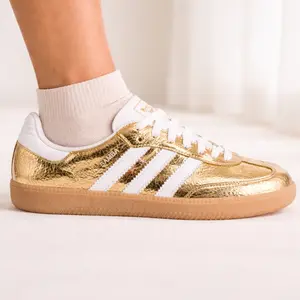 Adidas Originals Women's Cracked Leather Samba OG Sneakers, Gold, KI5719