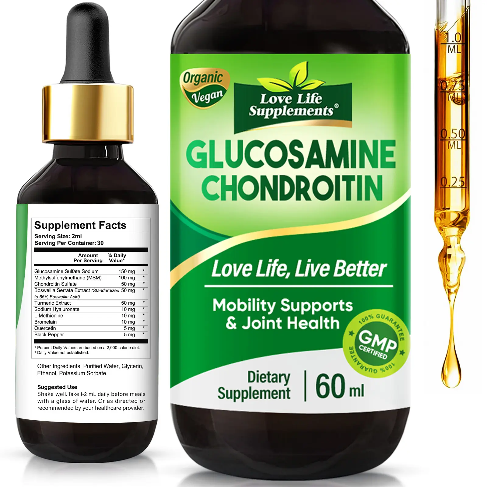Highly Bioavailable Glucosamine Chondroitin MSM Liquid Drops - Natural Joint Relief Supplements for Adults, with Turmeric, Boswellia, Bromelain, Hyaluronic Acid, Daily Supplemental Nutrition Support, Blueberry Flavor, 2 Fl Oz
