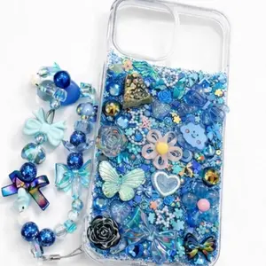 Phone Junk Case with Blue Beads Flowers and Butterflies for Stylish Protection
