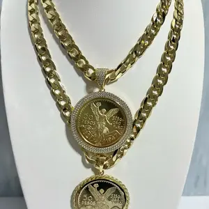 14k Gold Plated High Quality Cuban Necklace with Mexico Coin 50 Pesos 1947 Gold Plated Chain Jewelry