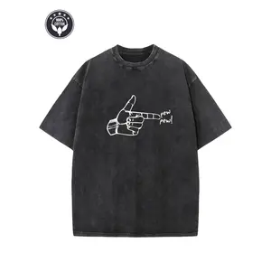 "pew Pew!" Creative Pattern Printing Heavy 230g Pure Cotton Oversized Drop Shoulder T-shirt Washed T-shirt