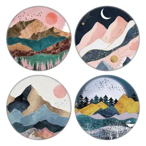 Creative Landscape Pattern Cell Phone Holder, Round-shaped Finger Kickstand, Portable Mini Phone Grip Compatible with Most Smartphones