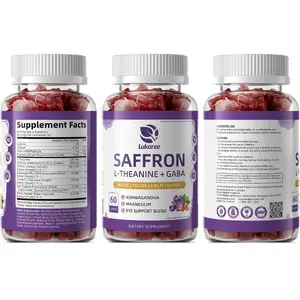 10-in-1 Saffron Gummies Supplements with L-Theanine 200mg, GABA, Ashwagandha, Turmeric, Lutein, Zeaxanthin & Astaxanthin for Mood, Focus & Eye Support Sugar Free, Vegan, Berry Flavor, 2 Pack 120 Count