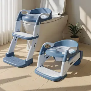 3-in-1 Potty Training Seat & Training Toilet & Potty Chair, Height Adjustable Toddler Toilet Seat for Kids Boys Girls, Foldable Potty Training Toilet with Splash Guard and Anti-Slip Steps
