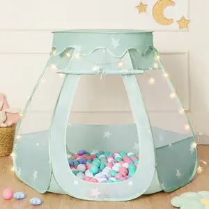 Sumbababy Kids Ball Pit Play Tent with Star Lights - Pop Up Princess Castle for Toddlers & Baby, Indoor Outdoor Playhouse for Girls, Birthday Gift Toys (Grayish Green)