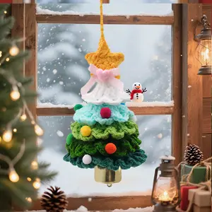 Crochet Christmas Tree with Bell, Knitted Mini Xmas Tree Decorative toys