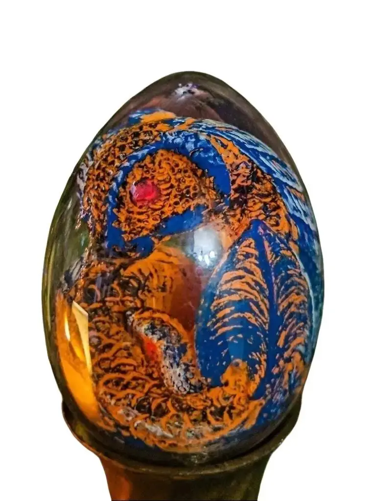 The Armored Kingdom Oceanflare Orange Dragon Egg Statue - Premium Resin, Molten Glow, Medieval Theme, 85.5cm x 2.16in 1-Piece 3D Small Scale Dragon Shaped Artificial Decorative Piece Miniature, Unisex Home Desk Decor Ornament, Ideal Gift, Decorative Piece