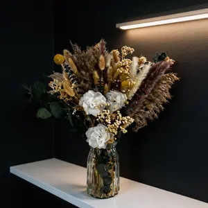 Dried Pampas Grass Arrangement with Vase, Eucalyptus, Baby's Breath, Boho Home Decor