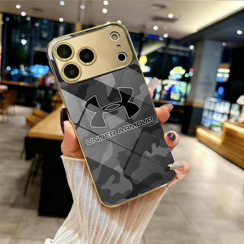 PIKPAKA fashion Under Armour Phone Case For iPhone 17 16 15 14 13 12 Pro Max Plus Electroplated Metal Bumper Case Slim Tempered Glass Back Advanced Materials Shockproof Anti-Scratch Luxury Case Fashion Durable Stylish