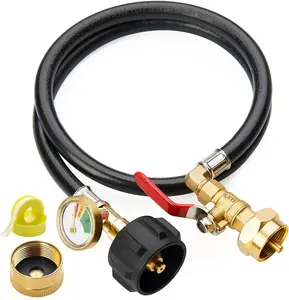 1LB to 20LB Propane Tank Refill Adapter Hose 40 Inch with Gauge & On-Off Valve, Leak Proof Propane Converter Kit for Camping, BBQ Grill, Heater, Lantern, Outdoor Gas Hose Extension Heavy Duty