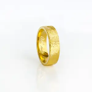 Custom Fingerprint Ring, Engraved 6mm Memorial Band for Him, Sterling Silver, Rose Gold