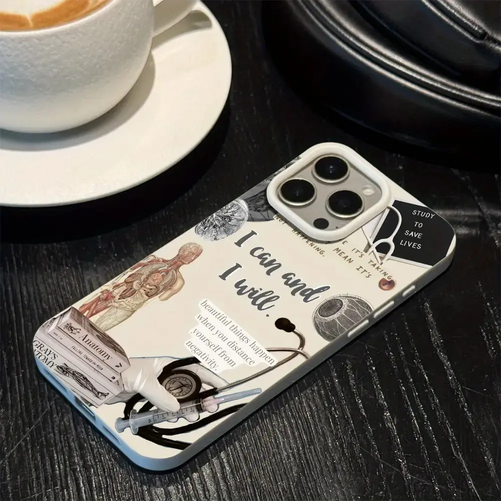 TPU White Smartphone Casing - Medical Anatomy Illustrations & Motivational Quotes Design, Drop Protection, Anti-Slip, Fingerprint-Resistant Handheld Cellphone Case for iPhone 11-22 Devices, Accessories