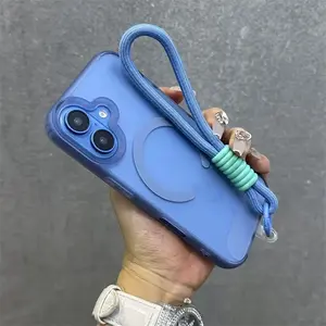 Magnetic + Rope High-Quality Semi-Transparent Matte Case for Apple iPhone 17/16/15/14/13/12/11 Pro Max Plus Shockproof Cover Accessories