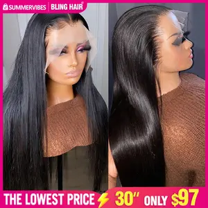 34 36inch Bling Hair 13x6 Lace Front Wig Human Hair Wigs Straight 13x4 HD Transparent Brazilian Hair Lace Frontal Wig For Women Pre Plucked With Baby Hair