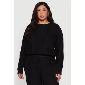 Plus Size Cable Knit Crew Neck Sweater