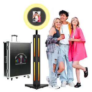 MWE Portable Photo Booth Compatible with Any Ipad, Separable Triangular Ipad Photo Booth for Christmas Wedding Party Shell Stand Software APP Control Ring Light, Flight Case