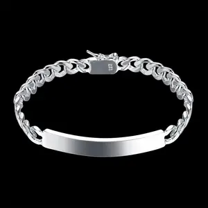 Women Men Unisex Sterling Silver Plated Bangle Fashion Chain Bracelet 8" L22